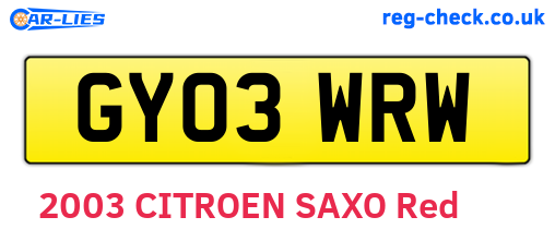 GY03WRW are the vehicle registration plates.