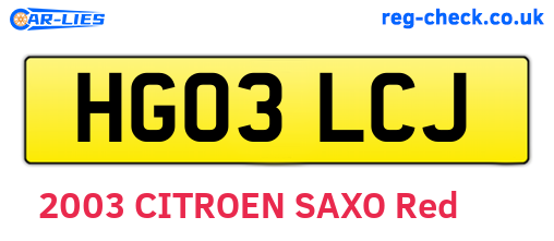 HG03LCJ are the vehicle registration plates.