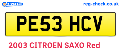 PE53HCV are the vehicle registration plates.