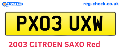 PX03UXW are the vehicle registration plates.