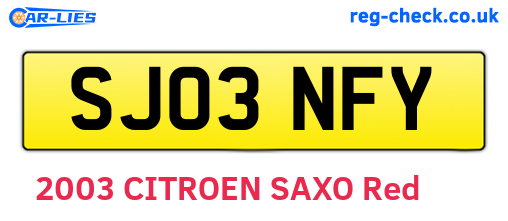 SJ03NFY are the vehicle registration plates.