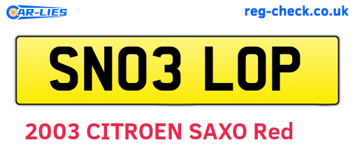 SN03LOP are the vehicle registration plates.