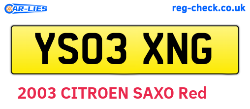 YS03XNG are the vehicle registration plates.