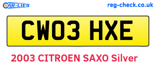 CW03HXE are the vehicle registration plates.