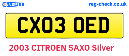 CX03OED are the vehicle registration plates.