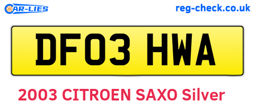 DF03HWA are the vehicle registration plates.