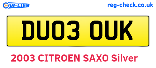 DU03OUK are the vehicle registration plates.
