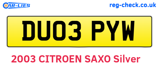 DU03PYW are the vehicle registration plates.