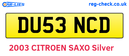 DU53NCD are the vehicle registration plates.