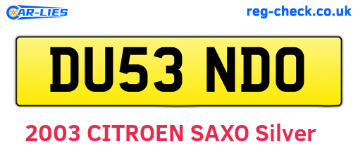 DU53NDO are the vehicle registration plates.