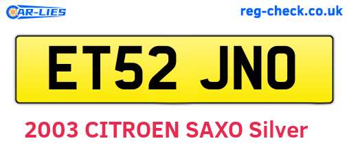 ET52JNO are the vehicle registration plates.