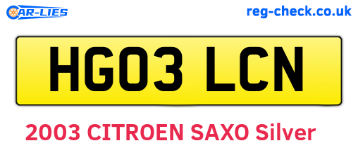 HG03LCN are the vehicle registration plates.