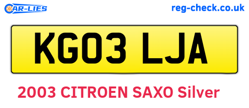 KG03LJA are the vehicle registration plates.