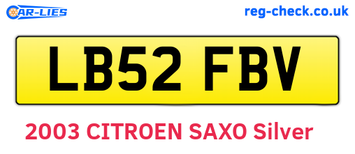 LB52FBV are the vehicle registration plates.