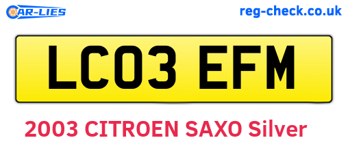 LC03EFM are the vehicle registration plates.
