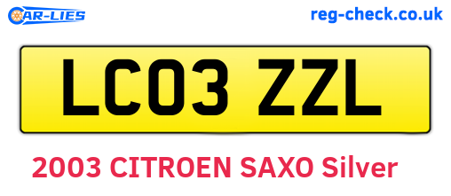 LC03ZZL are the vehicle registration plates.