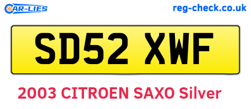 SD52XWF are the vehicle registration plates.