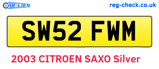 SW52FWM are the vehicle registration plates.