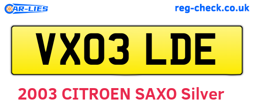 VX03LDE are the vehicle registration plates.