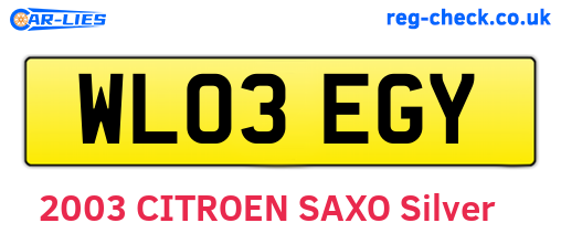 WL03EGY are the vehicle registration plates.