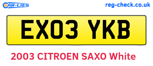EX03YKB are the vehicle registration plates.