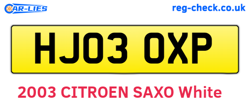 HJ03OXP are the vehicle registration plates.