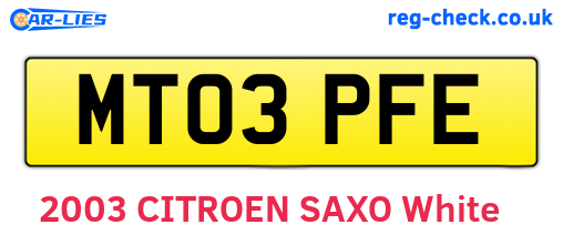MT03PFE are the vehicle registration plates.