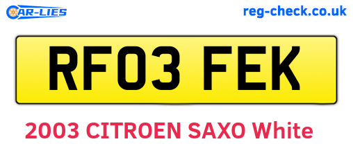 RF03FEK are the vehicle registration plates.