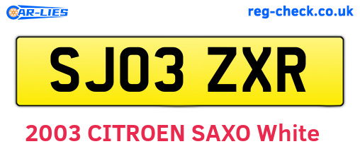 SJ03ZXR are the vehicle registration plates.