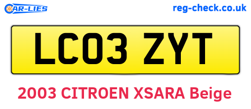 LC03ZYT are the vehicle registration plates.