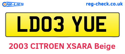 LD03YUE are the vehicle registration plates.