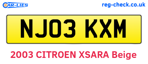 NJ03KXM are the vehicle registration plates.