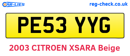 PE53YYG are the vehicle registration plates.