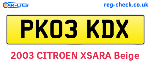 PK03KDX are the vehicle registration plates.