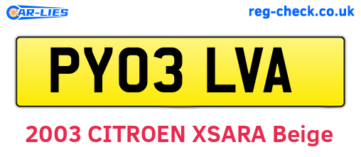 PY03LVA are the vehicle registration plates.