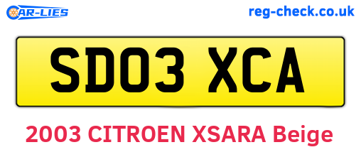 SD03XCA are the vehicle registration plates.