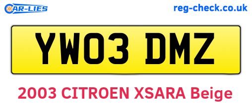 YW03DMZ are the vehicle registration plates.