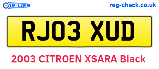 RJ03XUD are the vehicle registration plates.