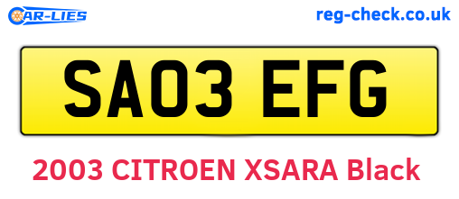 SA03EFG are the vehicle registration plates.