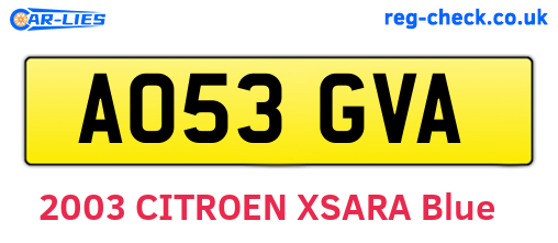 AO53GVA are the vehicle registration plates.