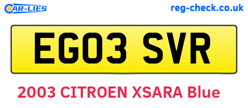 EG03SVR are the vehicle registration plates.