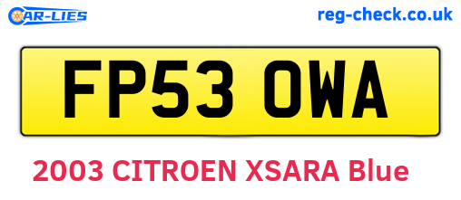 FP53OWA are the vehicle registration plates.