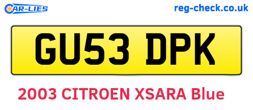 GU53DPK are the vehicle registration plates.
