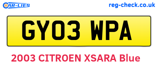 GY03WPA are the vehicle registration plates.
