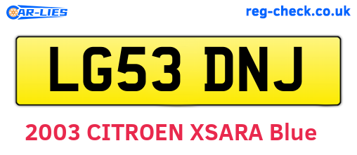 LG53DNJ are the vehicle registration plates.