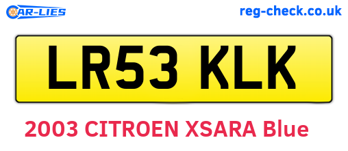 LR53KLK are the vehicle registration plates.
