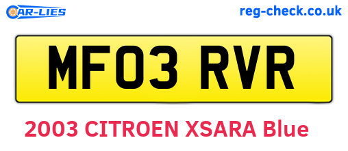 MF03RVR are the vehicle registration plates.