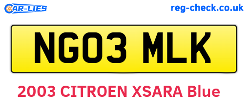 NG03MLK are the vehicle registration plates.
