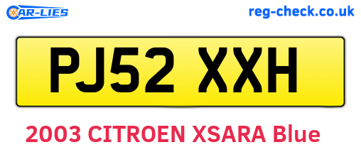 PJ52XXH are the vehicle registration plates.