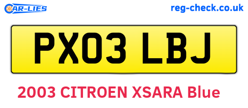 PX03LBJ are the vehicle registration plates.